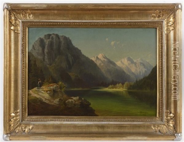 Landscape With A Mountain Lake Oil Painting - Vojtech Brechler