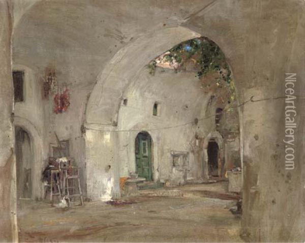 A Courtyard Oil Painting - Giuseppe Casciaro