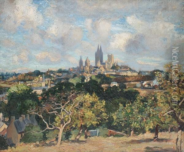 A Distant View Over Coutances, France Oil Painting - Wilfred Gabriel De Glehn