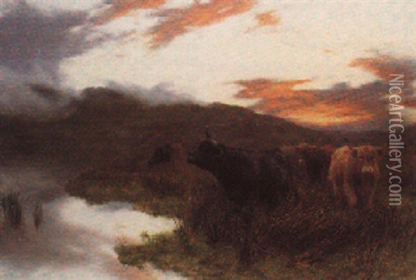 Sunset In The Highlands Oil Painting - Peter Graham