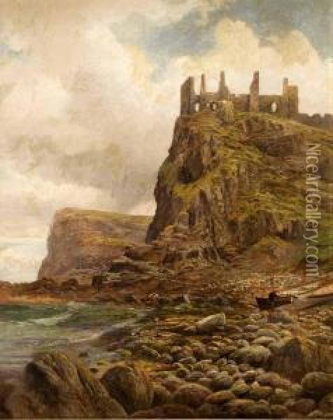 Dunluce Castle Antrim Coast Oil Painting - Albert Dunnington