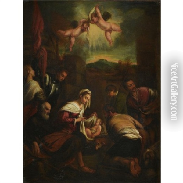 Nativity Oil Painting - Jacopo dal Ponte Bassano