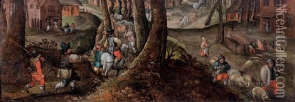 Le Retour De La Chasse Oil Painting - Marten van Cleve the Elder