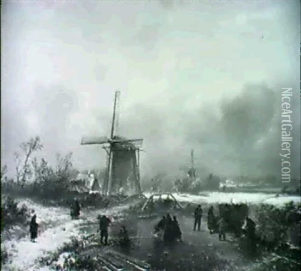 Winter In Holland Oil Painting - Pieter Lodewijk Francisco Kluyver