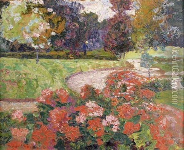 Geraniums A Bagatelle Oil Painting - Victor Charreton