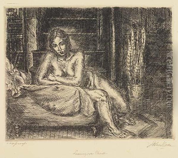 Two Etchings.
Nude Leaning Over Chaise Oil Painting - John Sloan
