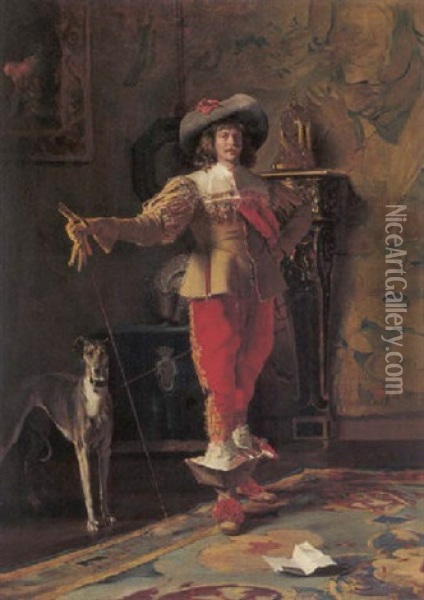 Ein Kavalier Und Sein Hund Oil Painting - Johann Hamza