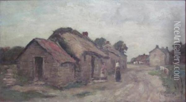 Thatched Cottages Oil Painting - James Riddel