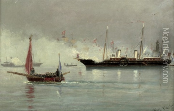 Die Ankunft Des Zaren Alexander Iii. Von Russland Im Hafen Von Kopenhagen Im Jahre 1866 Oil Painting - Carl Ludvig Thilson Locher