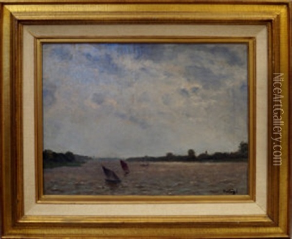 Boats On The Scheldt River Oil Painting - Pericles Pantazis
