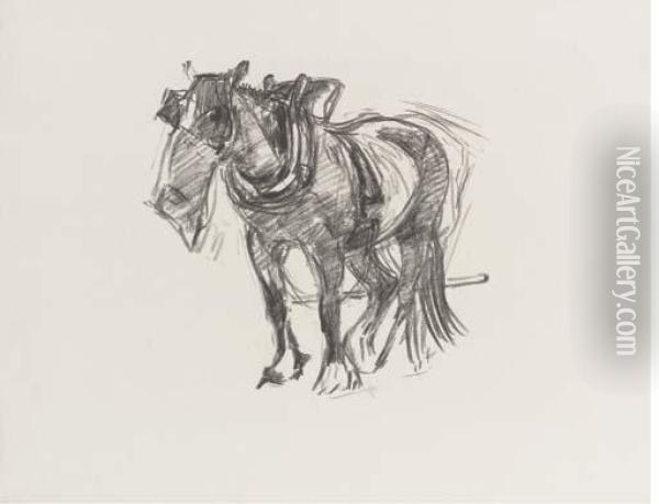 A Study Of A Work Horse With Blinkers; Three Studies Of Workhorses; And A Horse And Cart Oil Painting - Robert Polhill Bevan