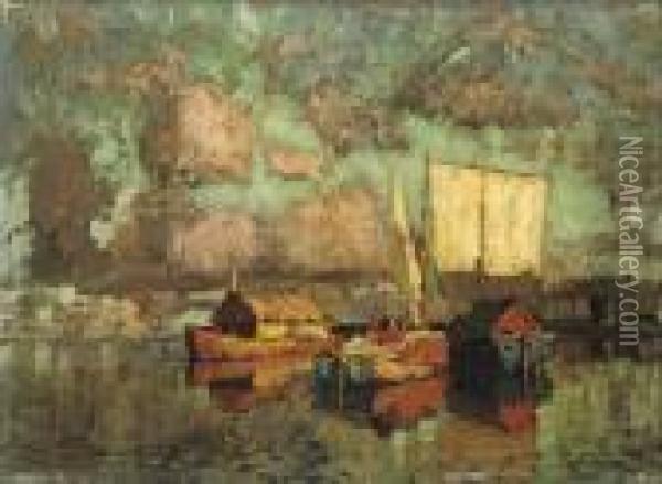Boats Oil Painting - Konstantin Ivanovich Gorbatov