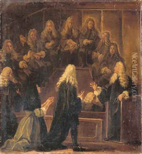 A courtroom scene Oil Painting - Venetian School