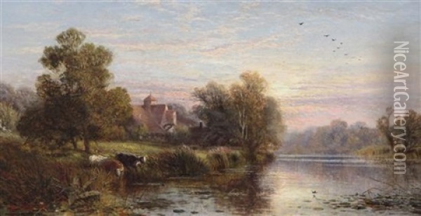 On The Thames Near Sunbury And Near Sevenoaks (2 Works) Oil Painting - Alfred Augustus Glendening Sr.