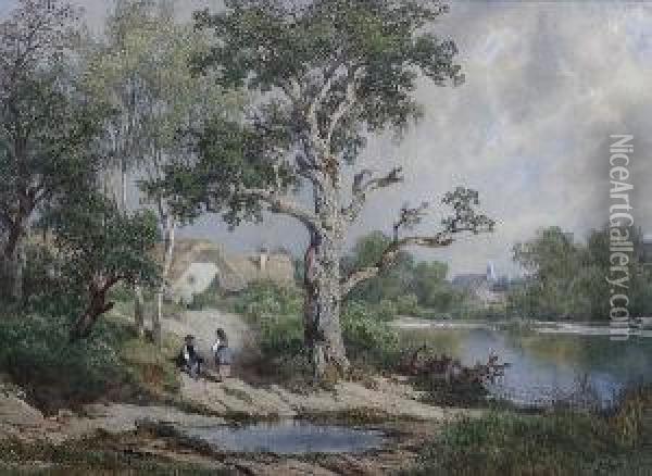 A Lakeside With Figures Resting Under A Tree Oil Painting - Melchior Fritsch