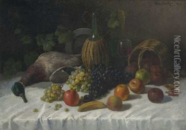 Stillleben Mit Fruchten Und Erlegter Ente Oil Painting - Carl Mueller-Baumgarten