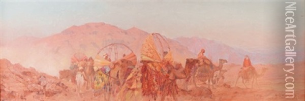 La Caravanne De La Mariee Oil Painting - Eugene F. A. Deshayes