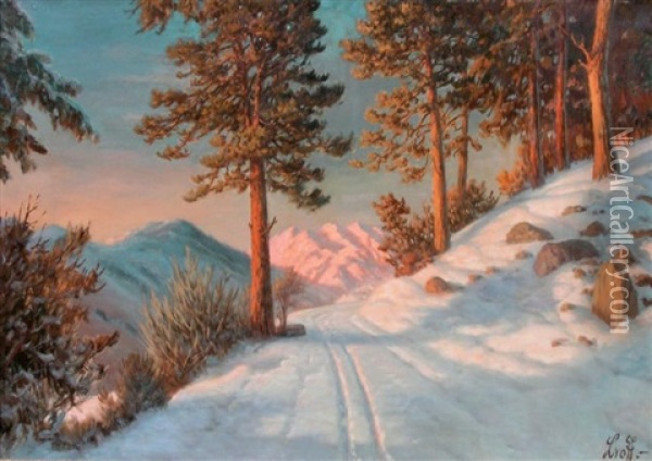 Chemin De Montagne Sous La Neige Oil Painting - Piotr Livoff Ivanovitch