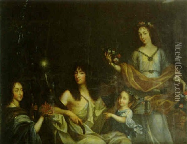 Portrait Du Duc D'orleans En Neptune Avec Sa Famille Oil Painting - Jean Nocret