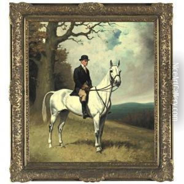 Walter Jeffords Sr. On His Favorite Grey Field Mare, Little Boy Blue Oil Painting - Percy Earl