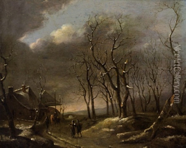 Winterliche Waldlandschaft Mit Reisenden Oil Painting - Jacob Van Ruisdael