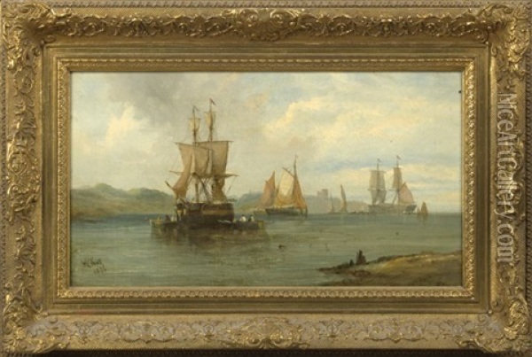 Sailing Vessels Off The Coast Oil Painting - William Callcott Knell