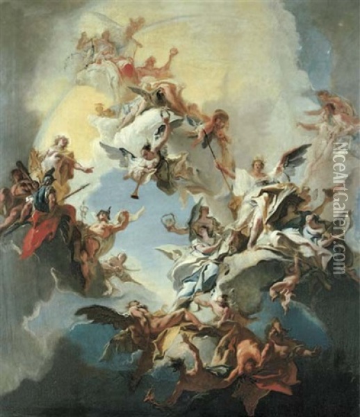 The Triumph Of Reason (bozzetto For A Ceiling) Oil Painting - Carlo Innocenzo Carlone