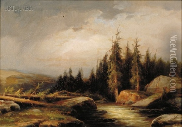 Landscape With Soaring Eagle Oil Painting - Max Eglau