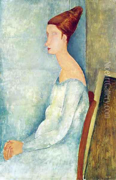 Portrait of Jeanne Hebuterne Seated in Profile Oil Painting - Amedeo Modigliani