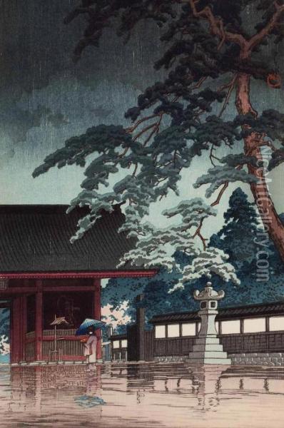 Tempelportal Im Regen Oil Painting - Hiroshi Yoshida