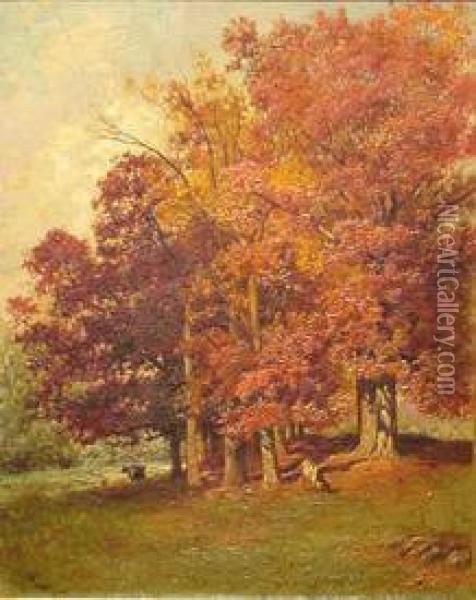 Grazing Cattle In The Shade Oil Painting - Hendrikus Alexander Van Ingen