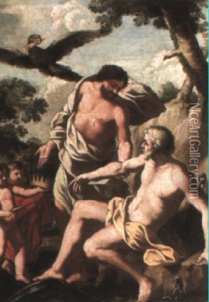 Jupiter Releasing Saturn Oil Painting - Giovanni Francesco Romanelli