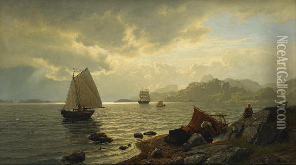 Norsk Kust Oil Painting - Hans Fredrik Gude