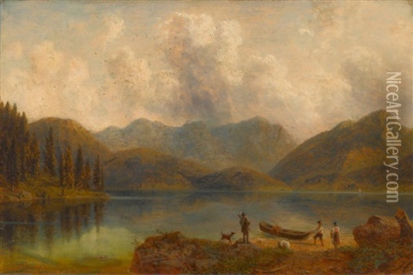 Jager Und Bauernpaar Am Ufer Des Konigssees Oil Painting - Franz Xaver Von Hofstetten