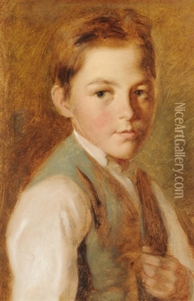 Portrait Eines Knaben In Grauer Weste Oil Painting - Georg Anton Gangyner