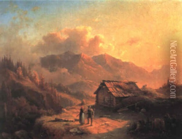 Begegnung Auf Der Alm Oil Painting - Edmund Mahlknecht