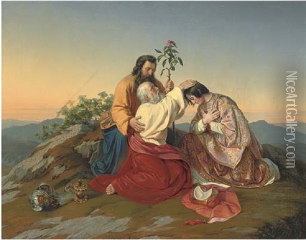 A Blessing On The Mount Oil Painting - Adolf Joseph Weidlich