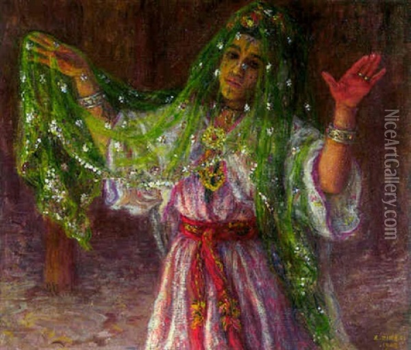 Danseuse Au Foulard Vert Oil Painting - Alphonse Etienne Dinet