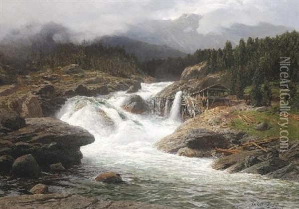 Norwegischer Wasserfall Oil Painting - Karl Paul Themistocles von Eckenbrecher