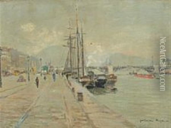 Les Quai A Rouen Oil Painting - Guillaume Georges Roger