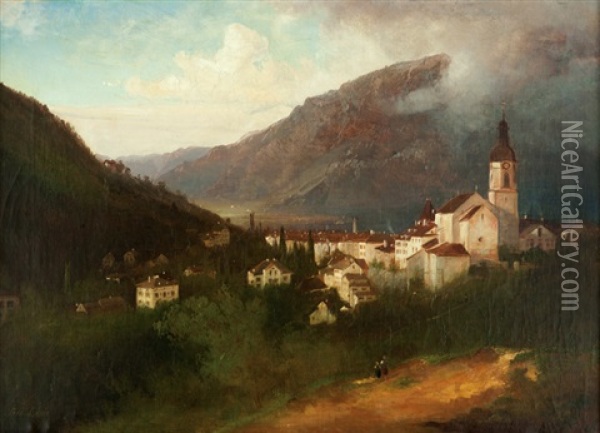 Pohled Na Mesto Chur (svycarsko) S Kostelem Sv. Marie Oil Painting - Ferdinand Lepie