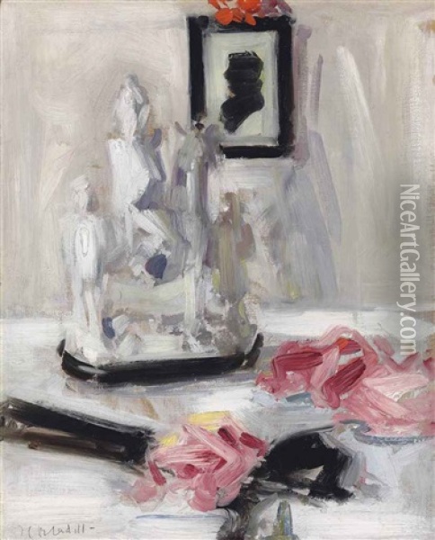 Still Life With A Staffordshire Group And A Black Fan Oil Painting - Francis Campbell Boileau Cadell