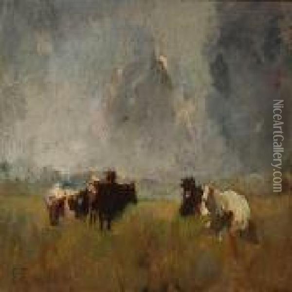 Grazing Cows In The Field Oil Painting - Constant Troyon