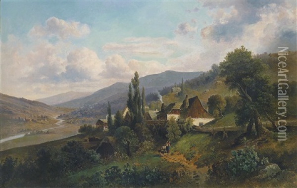 Partie Vom Stainzerboden, Steiermark Oil Painting - Emil Barbarini