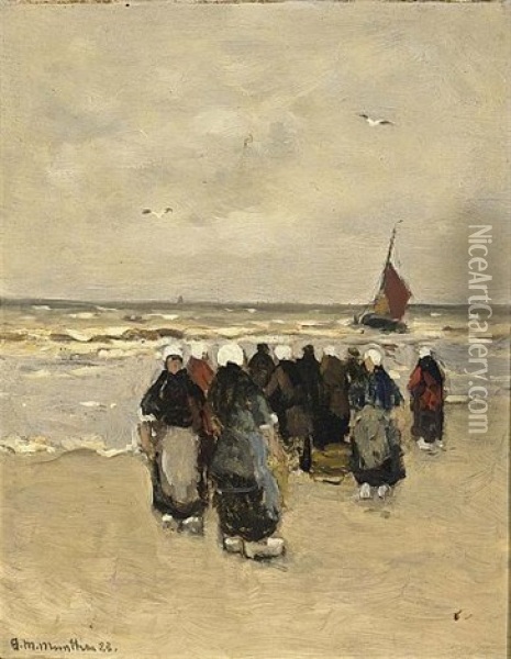 Fisherfolk On The Beach Oil Painting - Gerhard Arij Ludwig Morgenstjerne Munthe
