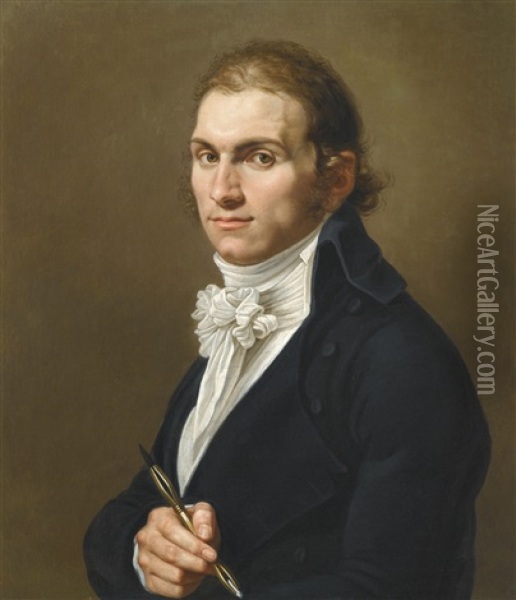 Portrait D'un Artiste Tenant A La Main Un Instrument De Dessinateur Oil Painting - Francois-Xavier Fabre