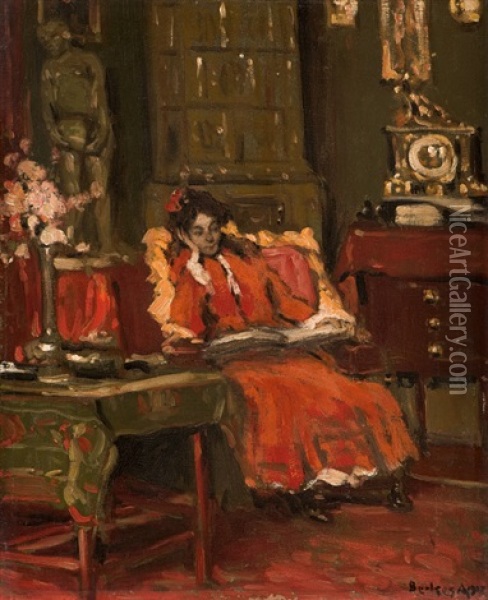 Reading Woman Oil Painting - Antal Berkes
