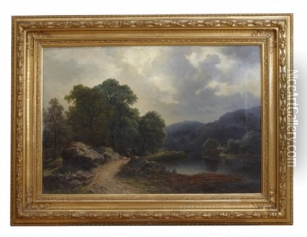 Landskap Med Sjo Oil Painting - Lars Theodor Billing