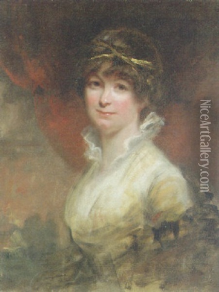 Portrait Of A Lady In A Yellow Dress And Black Shawl Oil Painting - Sir William Beechey