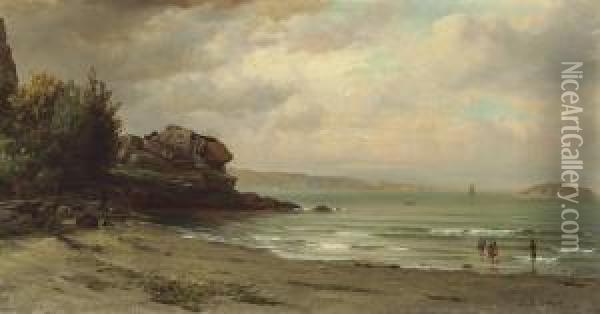 Off The Rhode Island Coast Oil Painting - James Brade Sword